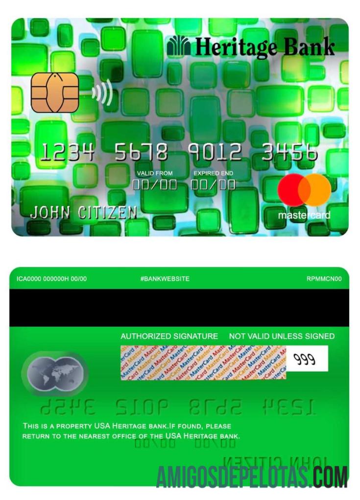 Mastercard do Banco Heritage dos EUA modelo